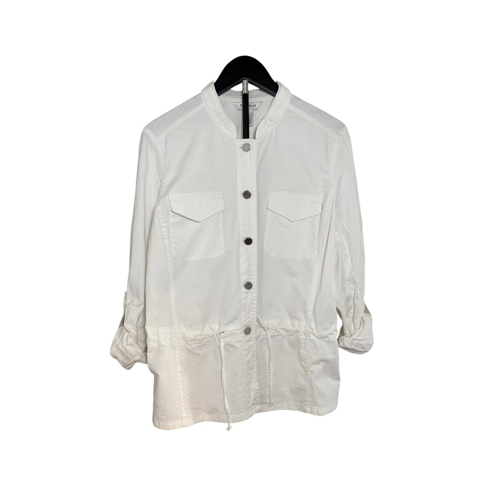 White House Black Market White Utility Jacket Drawstring Waist Size 12 Cotton